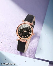 Trendy Girl's Watch Luxurious Looking Black Dial Leather Belt Girl and Women Watch Analog Watch - for Women Cute Casual Women's Watch Ladies Watch Watch for Daily Life New Collection Women's Watch Shiny Fashion Women Watch