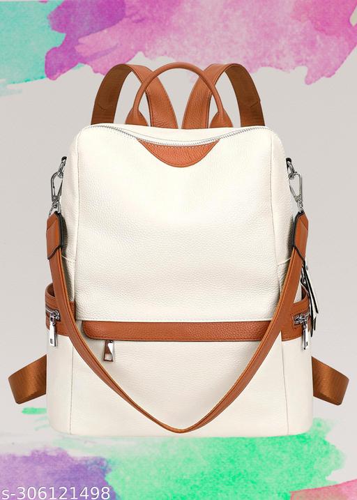 White leather Backpack for Women Elegant Genuine Backpack Purse Ladies Leather Shoulderbag