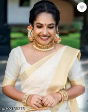 VJ FASHION SELF DESIGN KERALA COTTON WIGHT SAREE