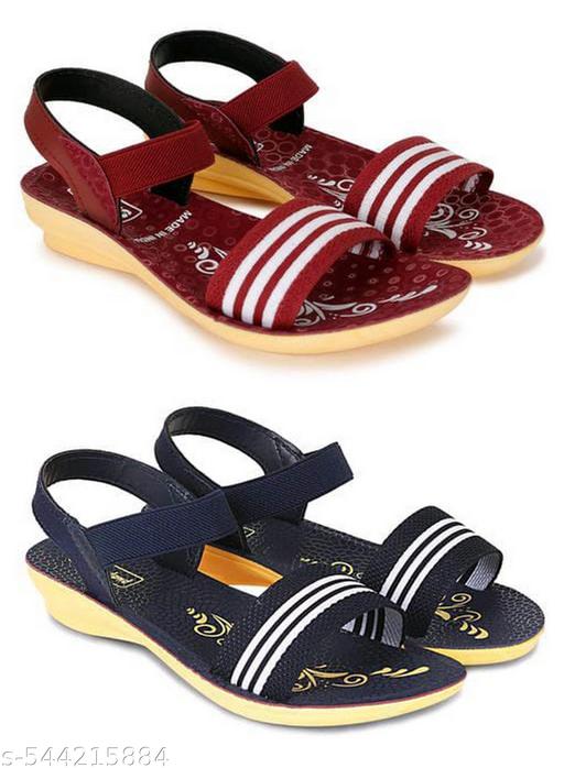 Hiyaga Red and Black Sandals for Women and Girls Pack of 2