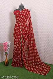 || Maroon   Saree || Designer Georgette Saree with Arco Border with blouse piece for girl's and women's || Block Print Saree for women's || bandhani saree,georgette saree,new bandhani saree
