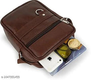 Men's Sling Bag Crossbody Shoulder Bag | PU Leather Side Bag with Adjustable Strap & Multiple Compartments for Travel, Office & Casual Use-Brown