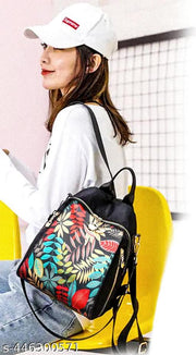 Multy Leaf Fashionable Casual Nylon Backpack for Womens Girls M Size Multipurpose BagPack Travel, Casual, College, Office, Work Gift Bag Women (Multy Leaf)