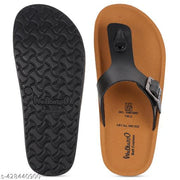 WALKAROO Plus Men Comfort Cushion Sole Stylish T-Strap Buckle Slip-On Thong Sandals WE1332 Black