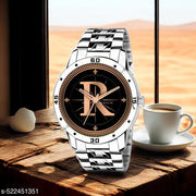 MAVIA WATCHESAnalog Round silver Dial ALPHABET R Design Stylish silver Strap Classic Design Fancy Watch for Men and Boys, Pack of 1 ALPHABET R-AVO-SIL-STL-1
