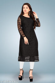 Women Self Design Net Straight Kurta