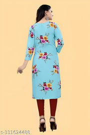 Women's and Girls Crepe Aline Straight Cut Kurti