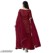Eshanay Fashion Women's Beautiful Rayon Printed Round Neck Kurta And Sharara With Net Dupatta Set