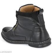 Shoe Island ® Robust-X ™ Leather Black Trendy Tough Military Lace Ups High Ankle Length Mens Casual Boots For Men (BAB980-BLACK)