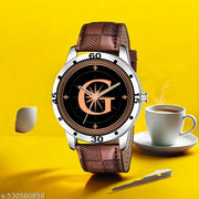 Femeo  Watches 9108 Analog Round Black Dial G Design Stylish Brown Leather Strap Classic Design Fancy Wrist Watch for Men and Boys, Pack of 1 - A07ZALPHA-G-AVO-SIL-BRW-CHL