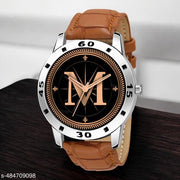 Talgo Analog Round Black Dial ALPHABET M Design Stylish Beige Leather Strap Classic Design Fancy Wrist Watch for Men and Boys, Pack of 1 - ALP-M-AVO-SIL-TAN-CRL