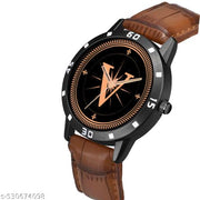 Femeo   Analog 9293  Watches Round Black Dial V Design Stylish Brown Leather Strap Classic Design Fancy Wrist Watch for Men and Boys, Pack of 1 - A07ZALPHA-V-AVO-BLK-DBRW-CRL