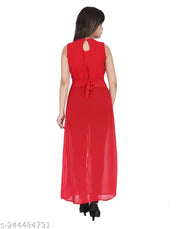 Shimao Women's Solid Georgette Front High-Slit Sleeveless Long Kurti