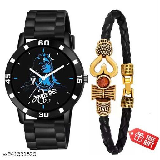 Mahadev watch with om bracelet mahadev dial watch for boys & men (combo )