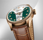 3D Glass Date Display Multi Colour Dial Leather Strap Analog Watch - For Men