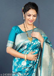 Embellished Jacquard Designer Banarasi silk Saree With Unstiched Blouse Pcs