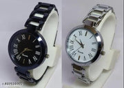 New Ethnic Solid Black Rosegold Metal Belt Analog Watches Combo for Women
