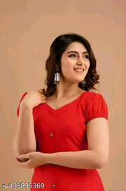 Women's&Girl's "Rayon"  Fashionble v-neck with puff sleeb  stylish kurti(red)
