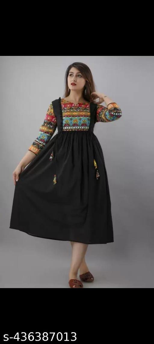 women printed pom pom anarkali kurti