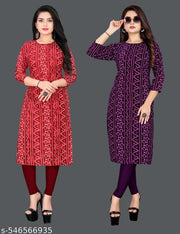 Feather-light Feel Women and Girls Crepe Fabric Printed Straight Kurti PACK OF 2, Extra plus Size -S,M,L,XL,XXL,2XL,XXXL,3XL,4XL,5XL,6XL,7XL,8XL ( New Arrival New Design Fashionable Kurti )
