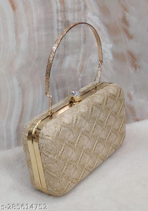 Party Clutch for Women Trendy Dark Gold Color Box Clutch with Handle Dulhan purse Bridal Clutch