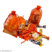 Foxtree Pack of 10 Pieces Silk Tissue Organza Drawstring Closure Orange Small Size Potli Bags Pouch Best for Party Supply Return Gift Bags (23 cm X 18 cm)