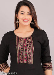 Rayon Urban365 Premium Straight Kurti/pom-pom-Solid Design Kurtis for Women(Black)