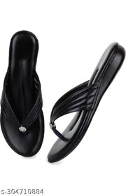 Unique Sandals Black Comfortable Slipper for Women , Women's Fashion Sandal Faux Leather, Comfortable & Stylish Wedges Ideal for Casual & Formal Occasions, Comfortable Lycra Slippers For Women, Flats for Women Stylish Latest Girls Unique