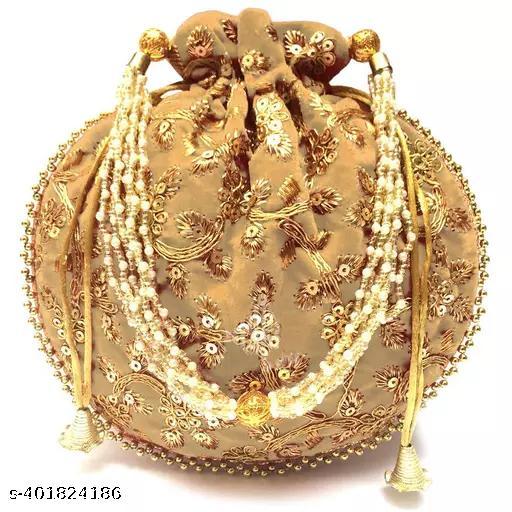 Women Velvet Potli Bag,  Beige Velvet Potly Bags for women and girls