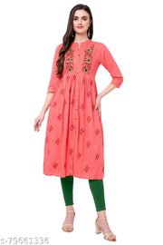 JANAKNANDINI CRAFTS  WOMENS RAYON WHITE PATCH STYLE STRAIGHT EMBROIDERED KURTI
