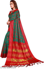 New Cotton Silk Fabric Checks Saree For Women