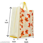 CARRY CLOUD Non-Stitched Autumn Theme Grocery Shopping Bag with Handles, Printed Shopping Bags (Cream, Pack of 10)