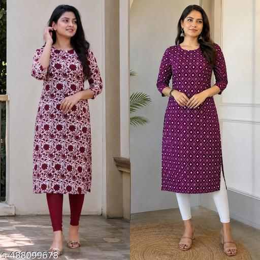 Women’s Printed Crepe Kurti | Stylish Fashion Kurta for Daily Wear | combo of 2 | pack of 2
