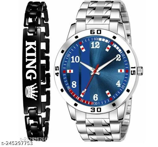New Fashion Watch for Men and Boys Premium Collection King Bracelet Watch Combo Analog Watch - For Men