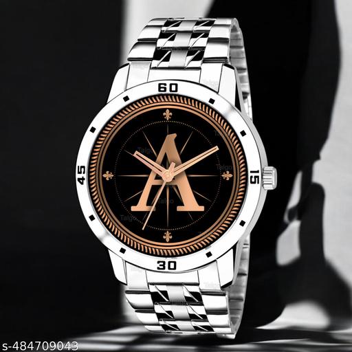 Talgo Analog Round Black Dial ALPHABET A Design Stylish Silver Stainless Steel Strap Classic Design Fancy Wrist Watch for Men and Boys, Pack of 1 - ALP-A-AVO-SIL-STL