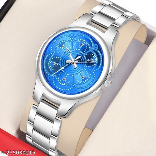 BOLUN Bolun Blue Flower Dial Metal Silver Belt Girls watch