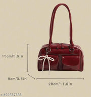 Maroon Double Pocket Decor Shoulder Bucket Bag With Pearl Keychain For Women