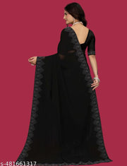 Black Latest Emblished Hotfix Diamond saree | Georgette saree | stone saree |Party Wear Saree | wedding saree |Best quality | M-Trusted saree| saree Daily wear saree | Saree with Unstiched blouse