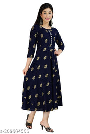 anarkali gold printed gown for women party wear
