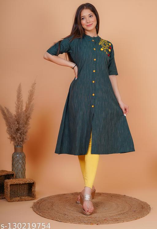 Women's cotton embroidery A-LIne kurtis