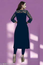 Casual American Crepe and Round Neck 3/4 Legnth Sleeve Navy Blue Kurti (45"inches)