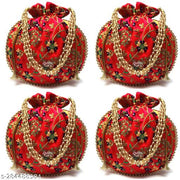 Foxtree 4 Pcs Indian Handmade Embroidered Potli Combo For Womens & Girls Wristlets Handbags To Carry In Parties, Weddings And Social Events Purses.