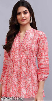 WOMEN'S JAIPURI FLORAL SHORT KURTA ,FLORAL SHORT KURTA,SHORT KURTA FOR JEANS