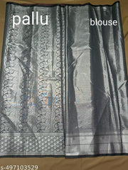 BANARASI SILK SAREE ,SILVER SAREE (BANARSI SILK SAREEE CONTRAST PALLU & BLOUSE COLOUR Ocean Green