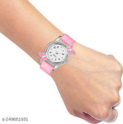 Pink Butterfly Diamond White Dial And Pink Belt Analog Watch For Girls And Women Bracelet Analog Watch For Women And Girls