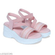 EVOLTAR Women's Stylish Wedge Sandals with Striped Polyester Straps | Comfortable Wedge Heel | Synthetic Leather Upper | Perfect for Daily Wear, Casual Outings, and Parties | Lightweight Design for All-Day Comfort