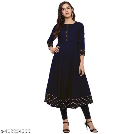 Yova Style Plain Umbrella Frock Design Anarkali Latest Fashion Cotton Kurti Dress For Women Ladies Skirt Top With Black Batik Printed Lace Border Regular Daily Wear Simple Use Branded Kurta