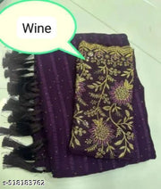 Dark Wine Saree Solo Pattern Jalar Chati Embellished With Blouse Embroidered