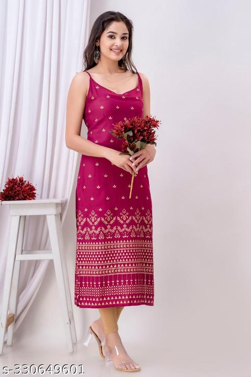 Women's Rayon Printed Sleeveless Kurti/half Sleveless/kurti/Printed Straight Fit Sleeveless Kurti / Sleeveless Kurta / Cut Piece Kurta/Kurti