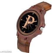 Prathshya Analog Round Black Dial ALPHABET P Design Stylish Brown Leather Strap Classic Design Fancy Wrist Watch for Men and Boys, Pack of 1 - ALPHA-P-3K-DBRW-CRL